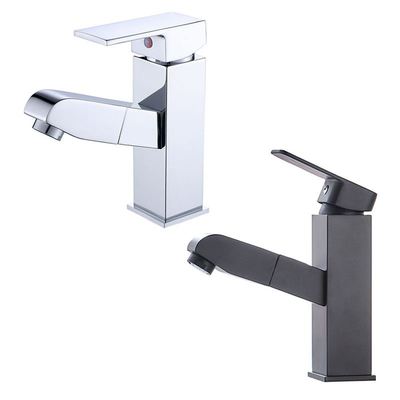 铜四方抽拉台盆面盆水龙头家用 黑色洗脸盆浴室柜冷热水龙头