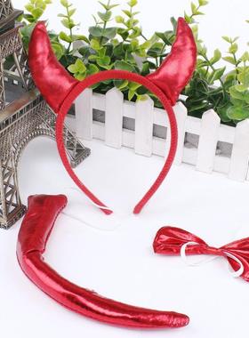 万圣节化妆舞会派对人物装扮道具红色恶魔三件套领结尾巴套装cos