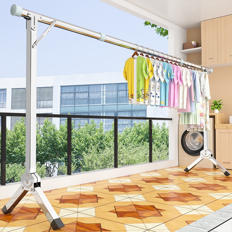 晾衣架落地立式家用晾衣杆不锈钢阳台折叠伸缩晒衣架置地挂衣架子