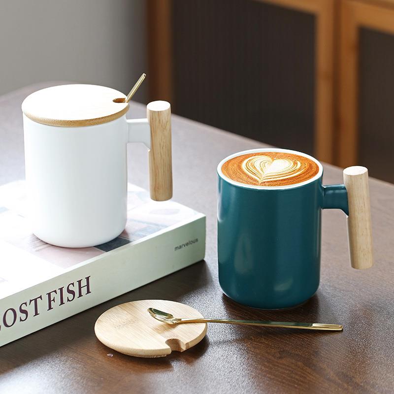 创意复古陶瓷木手柄马克杯办公室咖啡杯水杯开业活动伴手礼印logo