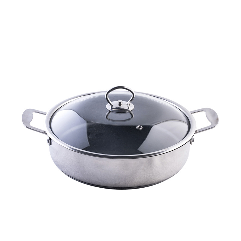 工厂直供不锈钢双耳锅复合底双耳焖锅火锅平底锅不锈钢奶锅