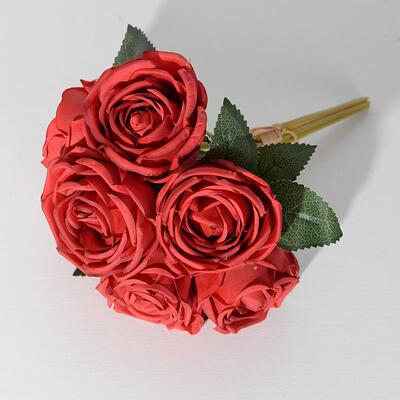 7头手捧玫瑰花仿真花 婚庆婚礼家居装饰人造焦边复古玫瑰花束定制