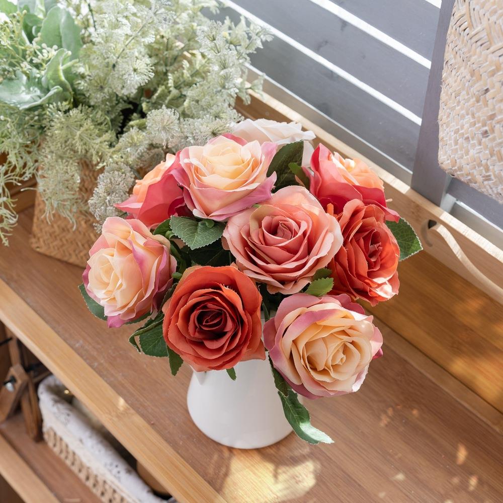 工艺品艾晴柔单枝玫瑰仿真花厂家假花绿植物装饰PJ1001定制