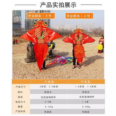 潍坊风筝新款烫金鲤鱼微风风筝长尾红色卡通儿童金鱼风筝