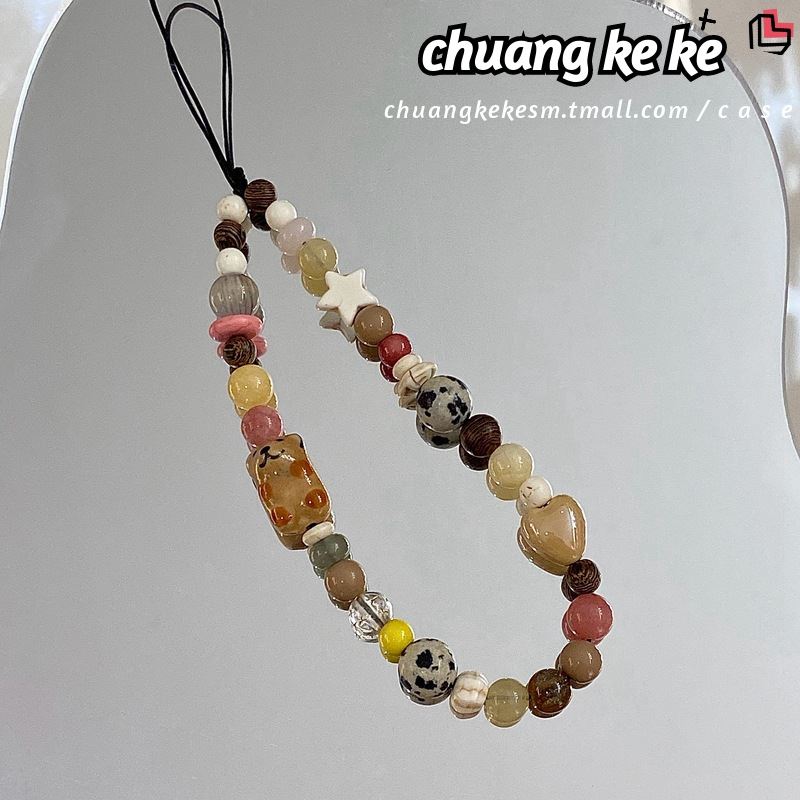 原创自制ins陶瓷小熊手机链ccd相机串珠手机挂绳拍立得