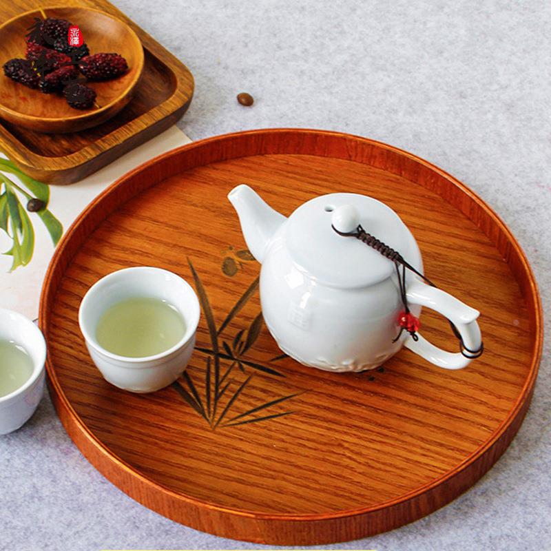直销成人饭菜中式圆形盘子 酒店创意水果早餐喝茶木餐盘定制