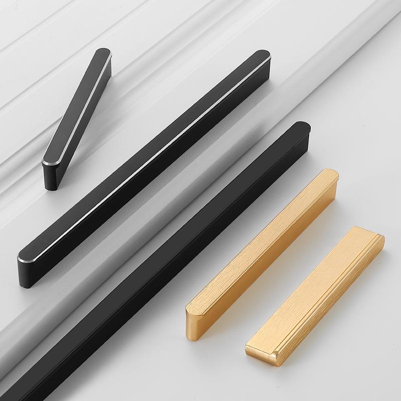 金色T型圆头衣柜门铝合金抽屉拉手橱鞋柜实心一字长把手黑色t定制