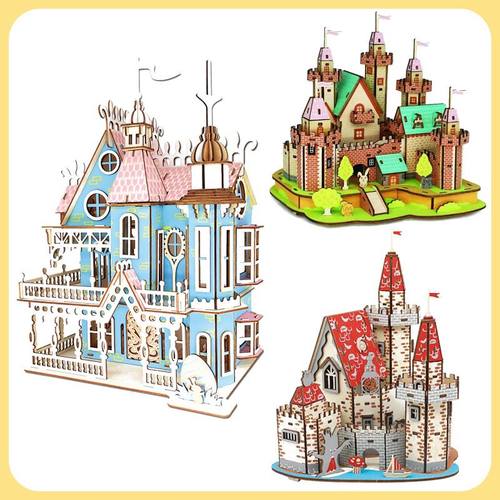 木制3D立体拼图儿童手工课拼装建筑模型活动材料玩具