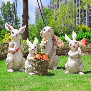 园林景观花园庭院玻璃钢雕塑 草坪装 饰造景卡通兔子摆件大号落地