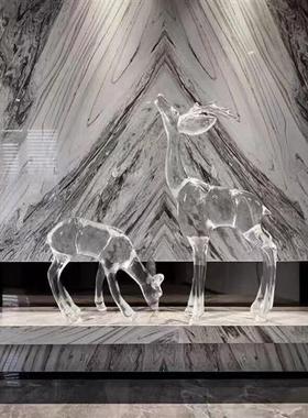 透明树脂水晶鹿艺术创意梅花鹿装饰摆件酒店别墅小区大堂地产雕塑