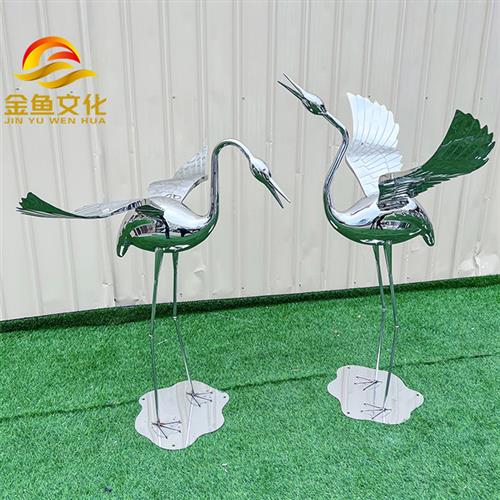 现货售楼处水池庭院装饰不锈钢仙鹤雕塑镜面火烈鸟白鹭玻璃钢摆件