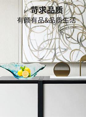 现代简约透明树脂果盘样板间客厅茶几桌面创意托盘蓝色装饰摆件