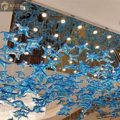 琉璃玻璃海王星星造型非标工程灯酒店宴会厅部会所艺术吊灯楼梯灯