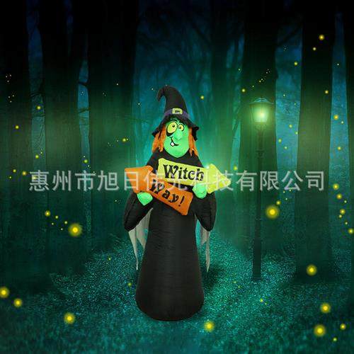 跨境ft万圣节路标巫婆气模鬼节圣诞节户外防水充气发光道具摆件
