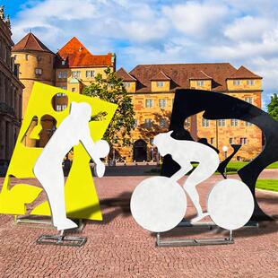 运动小品人物剪影雕塑小区露营公园学校自行车网球运动员摆件定制