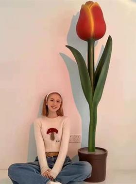 网红仿真植物花盆郁金香玻璃钢雕塑家居客厅商场装饰落地大型摆件