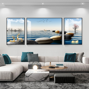 现代简约客厅装饰画沙发背景墙壁画大气中堂三联画2023年新款挂画