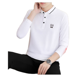 冬季男士加绒有领T恤加棉厚款保暖带领子打底衫纯白色翻领POLO衫