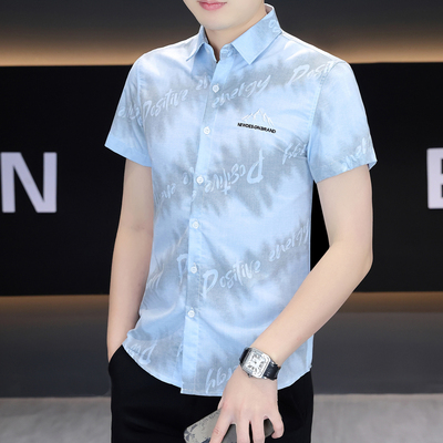 短袖衬衫男2025夏季新款时尚印花潮流个性寸衫休闲高级感半袖衬衣