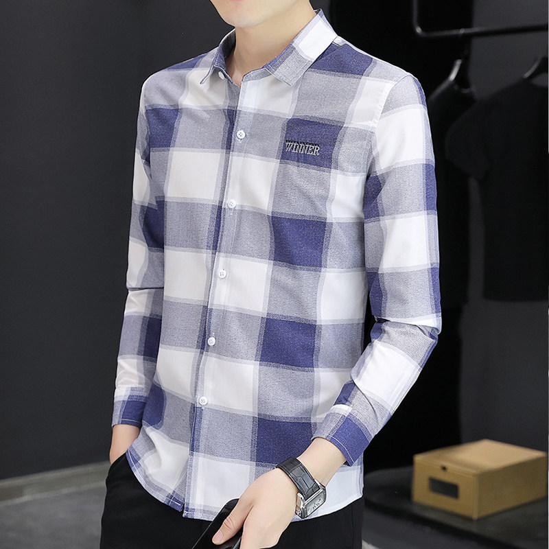 秋季男装格子衬衫韩版长袖潮流帅气百搭翻领上衣商务休闲轻熟衬衣,男装,衬衫,淘宝优惠券,粉丝福利购,淘宝优惠卷
