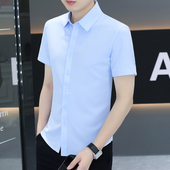抗皱易打理翻领浅蓝色半袖 短袖 商务休闲冰丝超薄款 男夏季 衬衣 衬衫