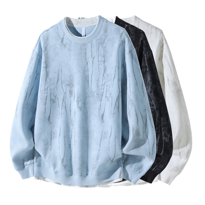 加绒圆领卫衣男款秋冬季重磅青少年初高中学生扎染假两件宽松长袖