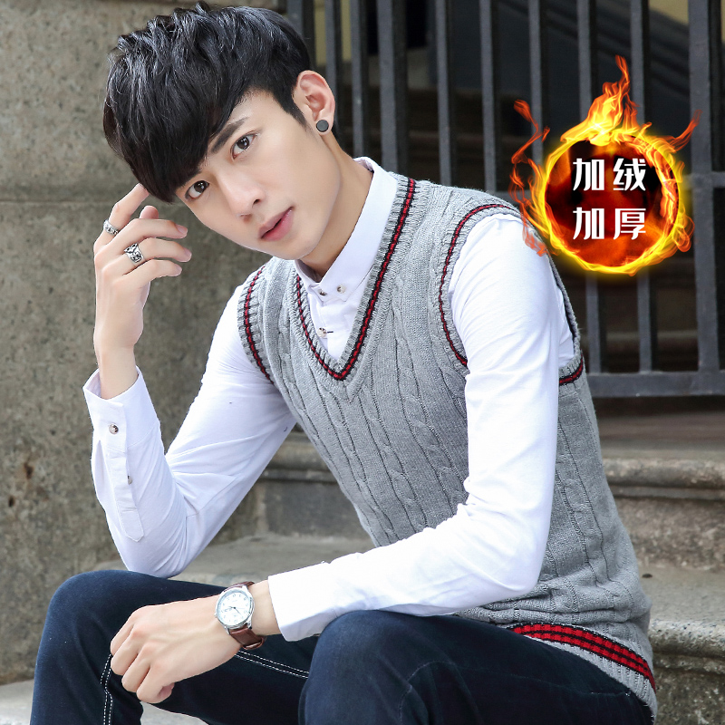 V领毛衣背心加绒内搭无袖马夹