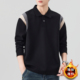 男士 长袖 秋冬款 加绒加厚polo衫 翻领t恤拼接上衣美式 休闲打底卫衣