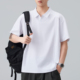 纯白色短袖 学院风V领POLO衫 翻领T恤男生夏季 宽松休闲带领体恤韩式