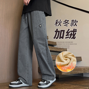 加绒加厚工装裤男生秋冬季2026新款运动裤子青少年宽松纯棉休闲裤
