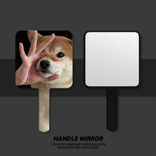 搞怪OK柯基狗狗手柄镜子便携补妆化妆镜放包里手持镜随身镜宿定制