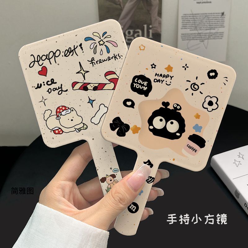卡通黑煤球手柄小镜子便