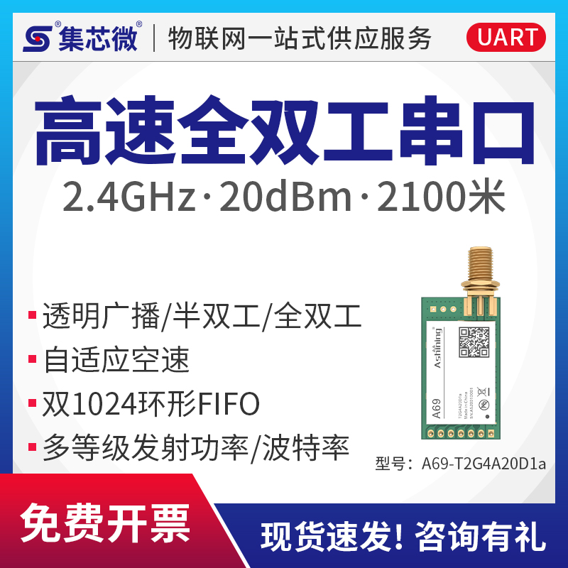 集芯新一代高速全双工透明传输无线串口模块2.4G高速数传2100米-封面