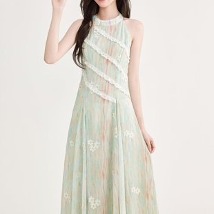 无袖 气质甜美收腰显瘦碎花长裙子 背心连衣裙女夏季 法式