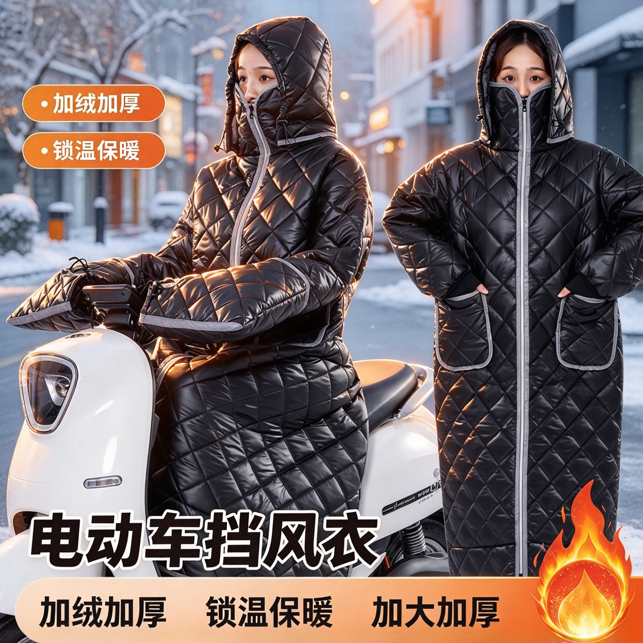冬天骑电动车的保暖衣骑行装备摩托车防寒服超厚防水加绒外穿长罩