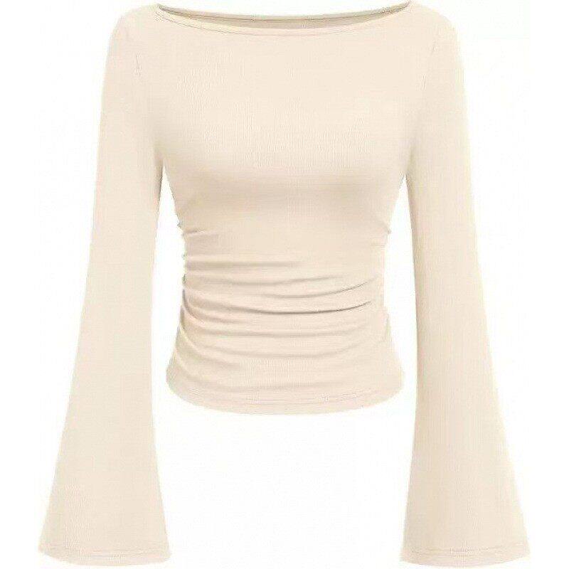 Women's Long Sleeve T Shirts Fall Tops Boat Neck Bell Sleeve