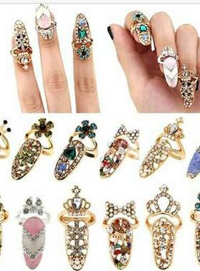 wish戒指个性开口镶钻指甲套尾戒关节戒Diamond ring nail sets*3