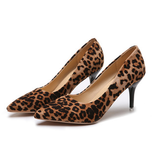 Leopard women high heels shoes big size 35-44豹纹女大码单鞋