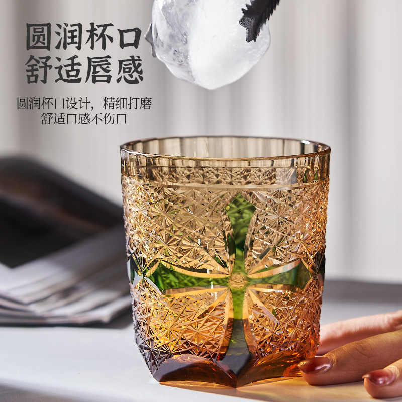 大师收藏 日式手工雕刻威士忌酒杯 水晶玻璃杯洋酒杯切子复古