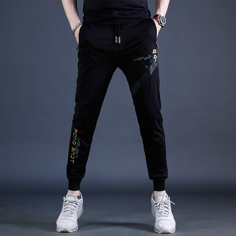 2025夏季新款男士休闲长裤潮流韩版修身小脚弹性运动裤男夏天薄款