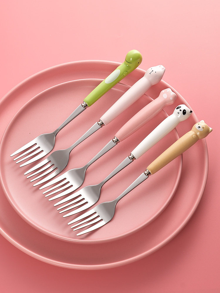 西餐牛排叉不锈钢创意卡通餐叉家用泡面意面叉子网红儿童主餐饭叉
