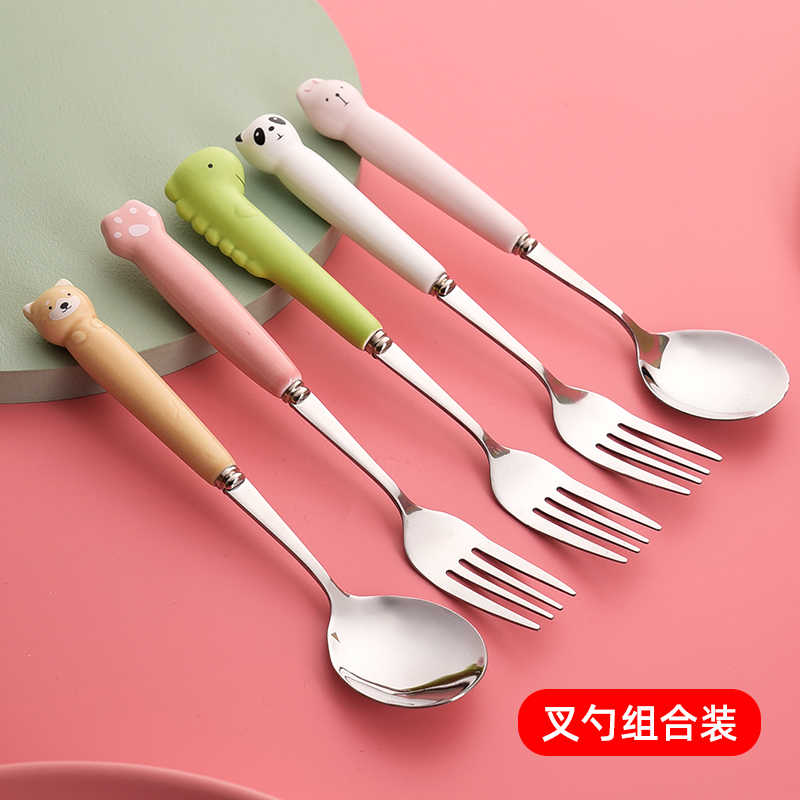 儿童卡通陶瓷汤匙甜品不锈钢勺子