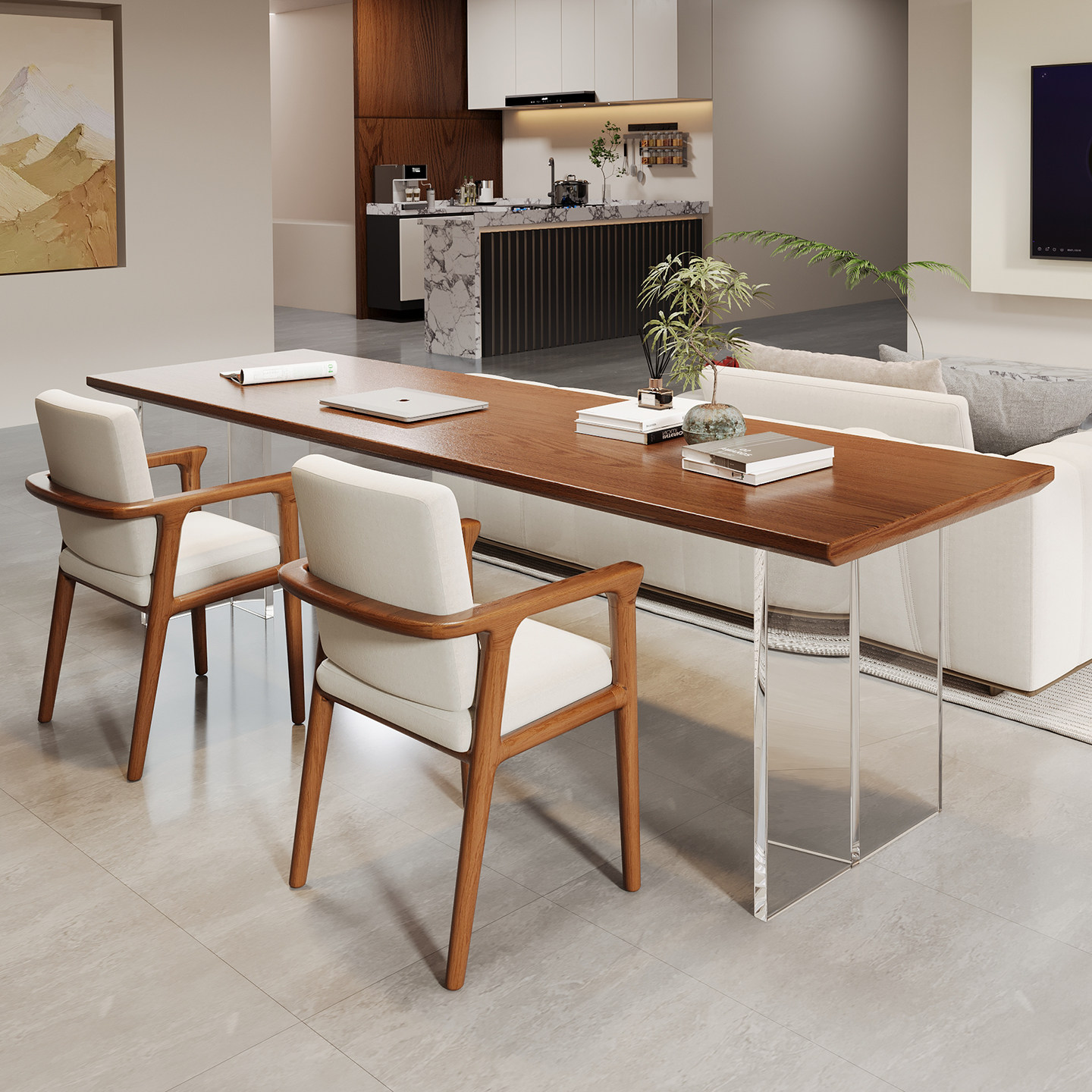 亚克力悬浮书桌实木沙发后长条桌双人学习桌客厅家用轻奢办公桌,住宅家具,书桌,淘宝优惠券,粉丝福利购,淘宝优惠卷