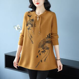 端庄妈妈新中式国风羊毛衫秋冬针织衫中老年时尚女装百搭打底衫