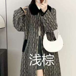 中年妈妈中长款冬装高贵外套加厚中老年女装秋冬季水貂绒毛呢大衣