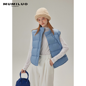 MUMILUO 羽绒马甲女冬新款排扣纯色简约百搭轻薄白鸭绒背心外套
