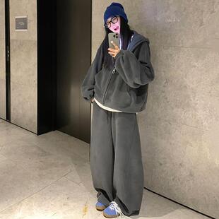 两件套 秋冬款 孕妇套装 慵懒风连帽卫衣加厚外套休闲宽松上衣阔腿裤