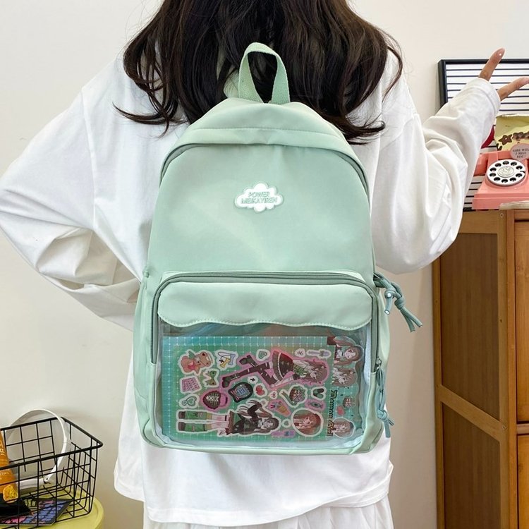 呜咚小铺日常百搭校园简约学院风透明痛包大容量双肩学生书包包女