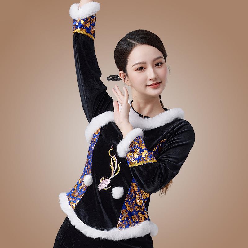 特惠杨丽萍秧歌舞蹈演出服喜庆民族风金丝绒广场舞服装秋冬新款套