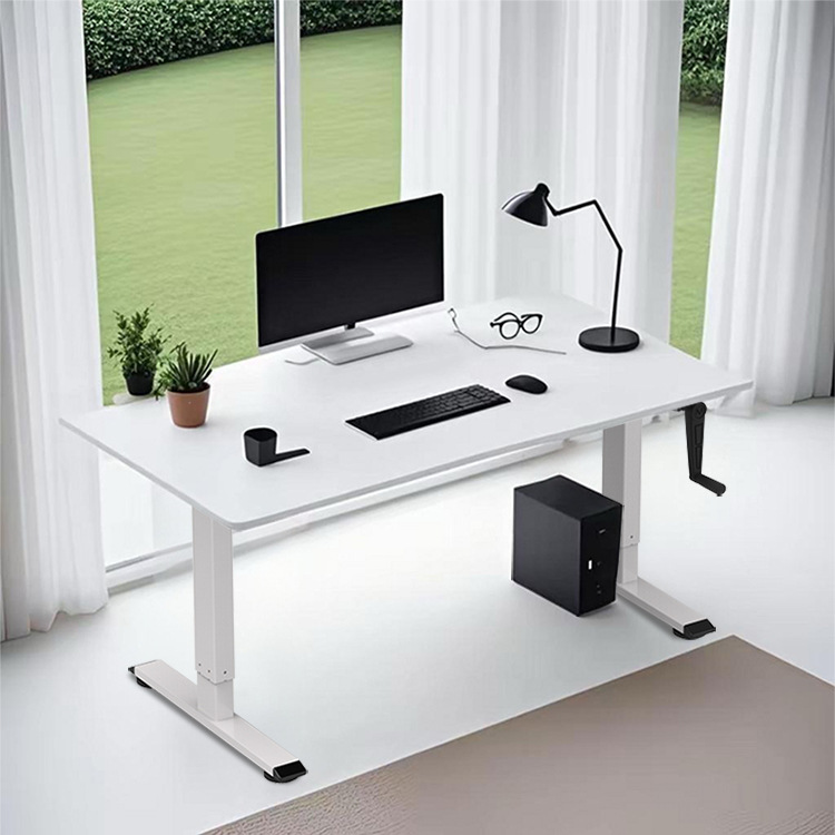 前置手摇升降桌长条电脑桌卧室家用办公桌小户型实木书桌学习桌子